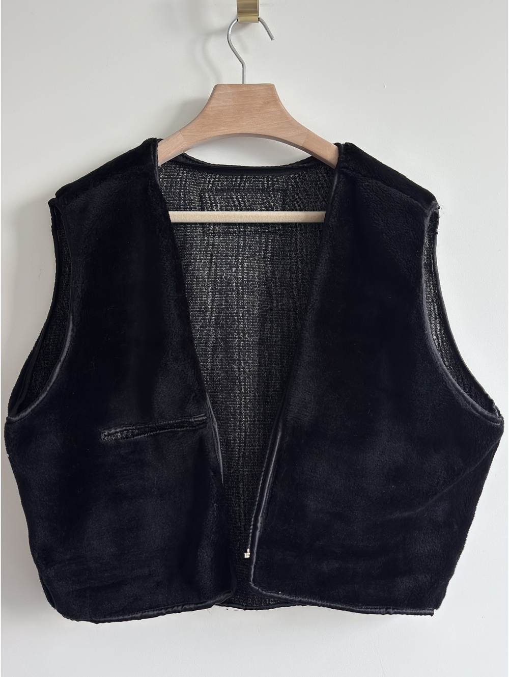 Hudson Outerwear Black Faux Suede Faux Fur Open Front Vest XL 90s Y2K Grunge